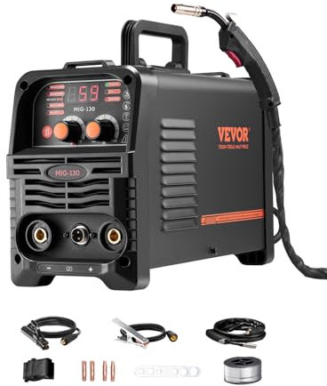 VEVOR Poste à Souder MIG, 130 A, Machine de Soudage Synergique Soudeuse Portable Multi-processus MIG sans Gaz MMA Lift TIG 3 en 1 Soudeur avec Technologie Onduleur IGBT, Écran Affichage Numérique