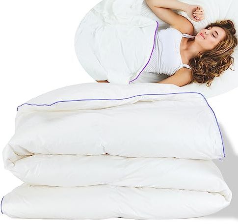 QUQON® Nordic Daunendecke – Handverlesene Daunen&Federn | 140x200 cm | Warm (740g) Winterdecke | Oeko-TEX® & NOMITE Zertifiziert