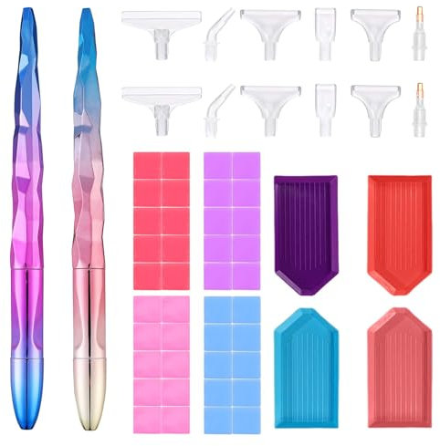 22 Stück Diamond Painting Zubehör Stift, Daiments Painting Zubehör Set 2 Stift 4 Trays 12 Ersatz Tipps mit 4 Stück Ton, für DIY Diamantmalerei Nagelwerkzeug Craft