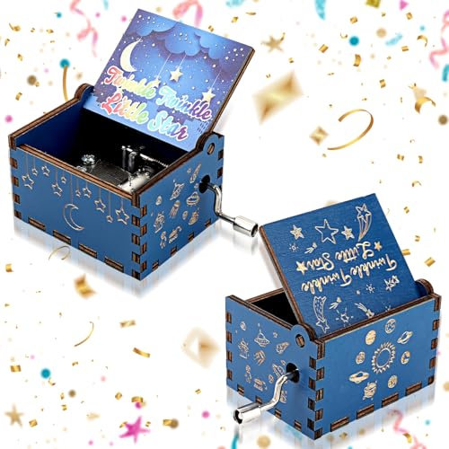 HJZHII Music Box, Vintage Hand Crank Musical Wooden Box Engraved Hand-Operated Mini Music Boxes Melody Player Gift for Thanksgiving Wedding Anniversary Men Women
