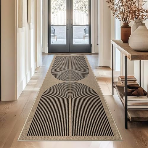 Capslpad Tapis de couloir pour entrée 80 x 200 cm antidérapant lavable aspect jute tapis de cuisine en fibre naturelle durable pour couloir, salon, chambre à coucher, balcon, couloir, noir