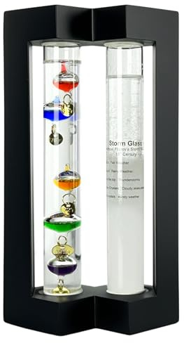Lily's Home Desktop-Wetterstation, mit Galileo-Thermometer und Fitzroy Sturmglas-Wettervorhersage, 5 bunte Kugeln, Mattschwarz