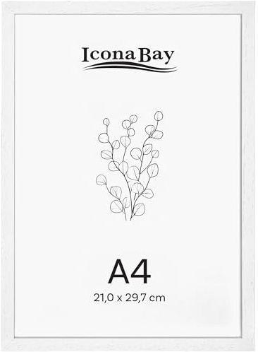 Icona Bay - Cornice in vero legno - A4-21x29,7 cm - Bianco invernale - Stile moderno - Da tavolo o da parete - Collezione Wood