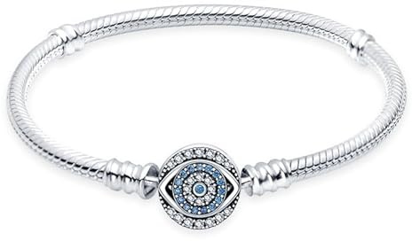 XWN 925 Silver Bracelet for Women, Pandora Moments Series Snake Chain Bracelet, Compatible with Pandora Charms, an Ideal Jewelry Gift for Women.(Eye 21CM)