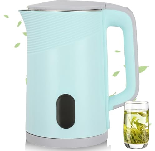 Hervidor de agua de 2,3 L, 1500 W, hervidor de agua eléctrico, calentador de agua de viaje, hervidor de agua eléctrico, portátil, camping, acero inoxidable, tetera para té, café (azul)