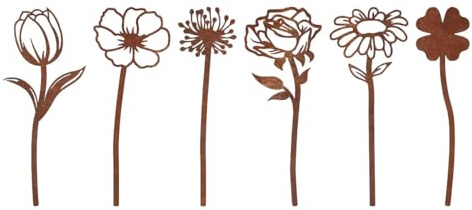 MANOPRANA Piquets De Rouille De Jardin en MéTal Courtyard Decoration 6 Fleurs en MéTal Pelouse Jardin DéCoration ExtéRieure Cadeaux De DéCoration De Massifs De Fleurs