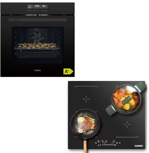 Juego de cocina autosuficiente, horno empotrable de 60 cm, función Air Fry, placa de inducción de 59 cm, resistente a los arañazos con dos zonas flexibles, parrilla, aire caliente, Aqua Clean, 14