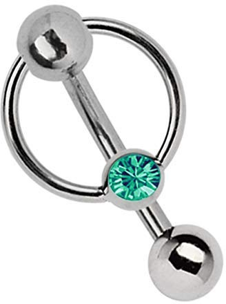 Modern Nature Piercingschmuck Intimate Piercing Titanium Banana in 1,6 mm, 5 mm Bowling Ball with Holes and Clamping - Ring with Stone in Many Colors - Green Turquoise