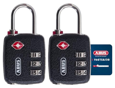 ABUS TSA-Schloss 146TSA/30 - Kofferschloss in Lederoptik mit 3-stelligem Zahlencode - für Koffer, Taschen, Rucksäcke - 2er Set