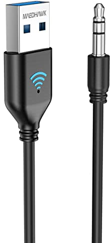 MaedHawk Bluetooth Aux Adapter Car, 3.5mm Aux Bluetooth Receiver with Microphone BT 5.3 USB to Jack Audio Adapter for Car Stereo Headphones Speaker (60CM Line, Hands-free Call, Automatic Power on)