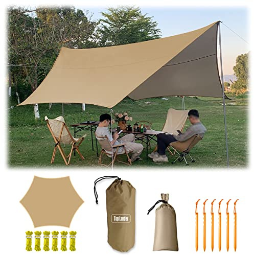 4.5X4.5m Large Camping Tarp Tent Ultralight Waterproof Mutifunctional Awning Hexagon Tarpaulin Shelter for Car Bushcraft Hammock Backpacking Outdoor