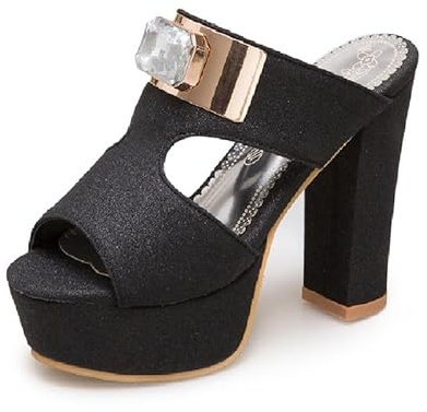 Peeptoe Z33531 - Pantuflas de tacón alto para mujer con plataforma de 11 cm y cristales, Negro , 48 EU