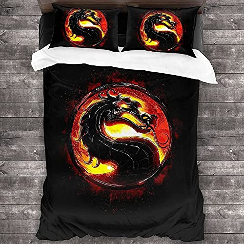 ANSSON Mortal Kombat Spielfan Bettwäsche Mortal Combat Mikrofaser Bettbezug Mit Reißverschluss Set,MK Bettbezüge und 2 Kissenbezug (135x200cm+80x80cmx2, Mortal3)