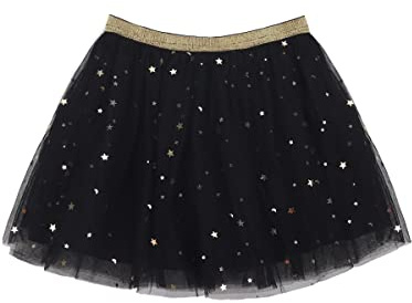 CAMILIFE Enfant Fille Jupe en Tulle Étoile Lune Paillettes Jupe Princesse Mini Jupe Brillante Jupe de Tutu Jupe de Ballet avec Ceinture Élastique Mignon Adorable Douce - Noir Taille 4-5 Ans