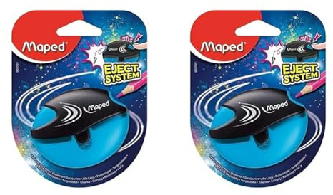 Maped - Taille-Crayon Galactic - 1 Trou - Taille-Crayon avec Réservoir + Éjecte-Mine - Coloris Bleu (Lot de 2)