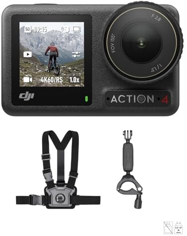 DJI Osmo Action 4 Motorcycle and Mountain Bike Combo - Create High Quality 4K/120fps Footage with an Intense 155° Field of View, Body Camera with a 1/1.3 Sensor, with Portable Chest Strap
