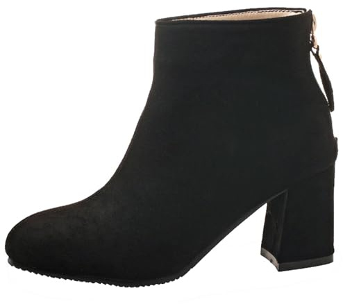 Joliss Donna Casuale Tacco a Blocco Stivaletti Tacco Alto con Cerniera Polacchine Leisure Scarpe da Festa Nero Numero 44 EU/46Cn