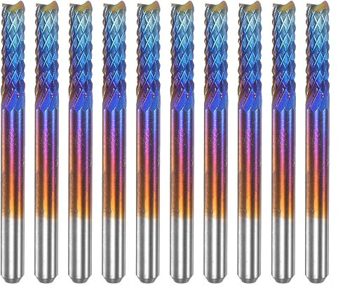 QUARKZMAN 10uds Fresas CNC Enrutador Barrenas 1/8 Vástago 3mm Azul Recubierto Tungsteno Carburo Fresado Cortadores para PCB Acrílico Madera Aluminio Metal
