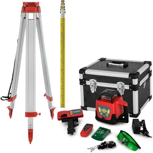 MAHWER Kit livella Laser Rotante a 360°, Portata 500 m, Strumenti di misurazione autolivellanti for l'industria degli Esterni