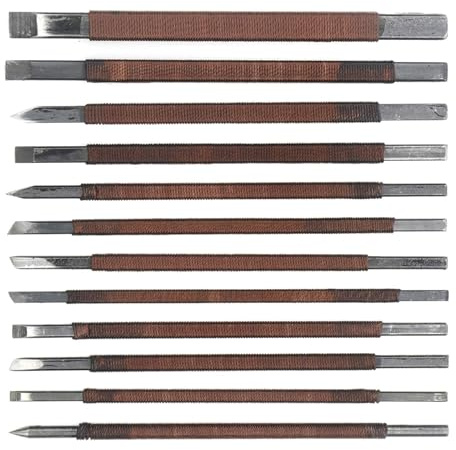 Unxuey 12Pcs Carving Chisel Set Manganese Steel Seal Stone Carving knife Woodworking Tools for Engraving Enthusiast