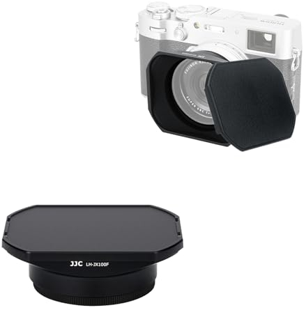 JJC Pare-soleil carré en métal pour appareil photo Fujifilm X100VI X100V X100F X100T X100S X100 X70 Noir avec capuchon coulissant et kit d'adaptateur 49 mm