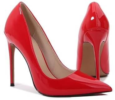 Escarpins à Talons Hauts fermés à Bout Pointu pour Femmes, Chaussures de Mariage à Talons Aiguilles de 4,72 Pouces, Chaussures de Demoiselle d'honneur de mariée de Grande Taille,Rouge,39 EU
