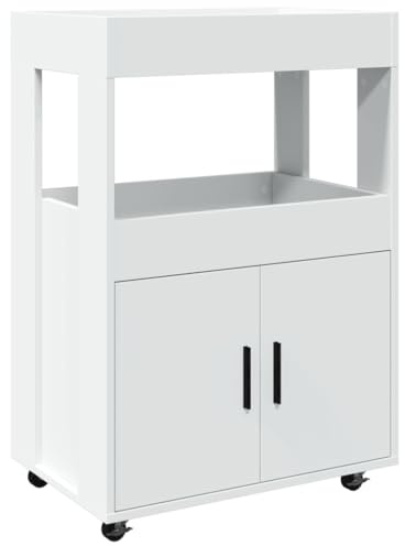 vidaXL Barwagen, Servierwagen mit Stauraum Rollen, Rollwagen für Küche Esszimmer Wohnzimmer, Küchenwagen Beistellwagen, Weiß Holzwerkstoff