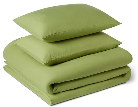 Amazon Basics 3-Piece Brushed Microfibre King Size Duvet Cover Set, Extra Soft Bedding, Relaxed Lived-In Look with Natural Creases, No Ironing Required, 225 x 220 cm & 2 Pillowcases 50 x 80 cm, Green