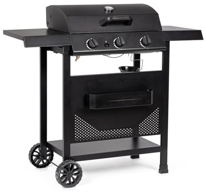 Decor Space Louis - Barbacoa de gas con quemadores, superficie de cocción de acero esmaltado (3 quemadores)