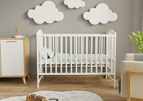 MS FACTORY Lit Enfant Paris 120x60 cm – Lit bébé réglable en Hauteur en Bois Massif – Lit à barreaux avec Vernis à Base d'eau sécurisé – Lit évolutif avec barreaux Amovibles