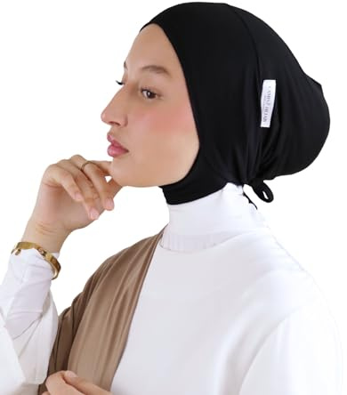 Cappello sotto Hijab Anti-Slip Jersey in fibra di bambù naturale traspirante e ipoallergenico per donna musulmana velata SH-7, Nero , Taglia unica