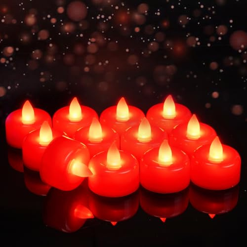 Raycare 24 Pack Red Flameless Tea Lights Candles Battery Operated