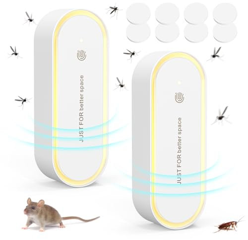 Ultraschall Schädlingsbekämpfer Mückenschutz, Ultraschall Elektrisch Insekten Stecker Mückenstecker Mäusevertreiber Stecker für Drinnen Mücken, Spinnen, Kakerlaken, Insekten, Flöhe, Motten, 2 Stück
