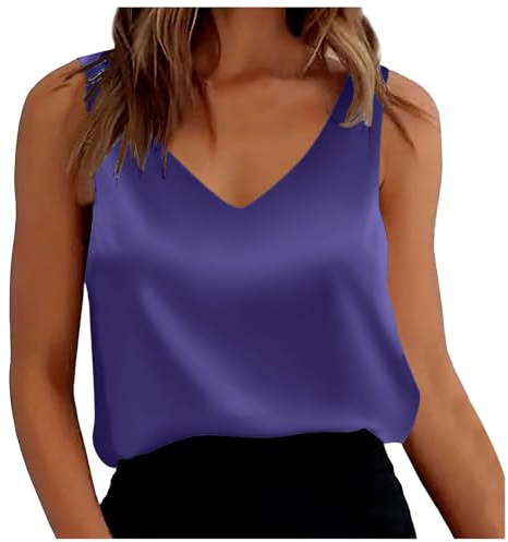 Kobilee sotto Giacca Donna Elegante, Basic Blusa con Scollo a V Tank Top Elegante in Seta Casual Senza Maniche Taglia Comode XXL
