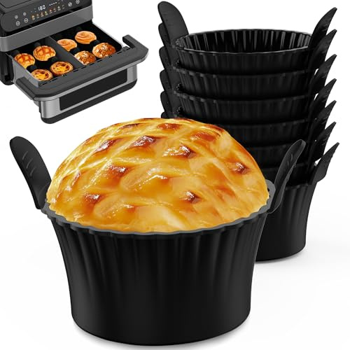 Cozxra 8 Piezas Molde Muffins Silicona, Moldes Silicona Freidora aire Reusable Non-Stick y Sin BPA, Molde Magdalenas Air Fryer Apto para Magdalenas, Pasteles, Huevos y Pudines
