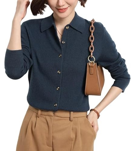 Generico Cardigan da Donna, Cardigan in Cashmere da Donna, Maglia A Maniche Lunghe, Polo con Bottoni, Capospalla Leggero, Morbido, vestibilità Slim, Casual, Blu Navy, Taglia S