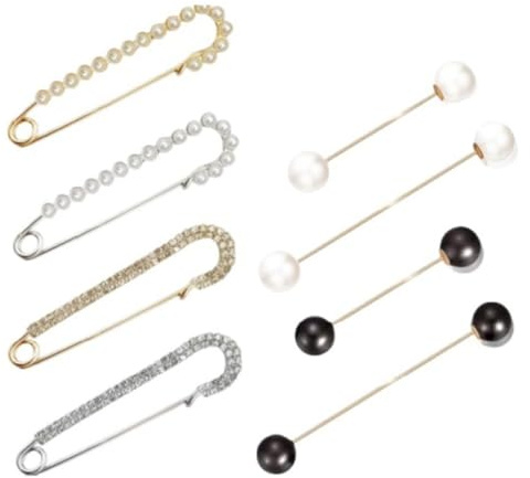 QEXUJOW Broches y alfileres para mujer,8 piezas de alfileres de cintura para pantalones, cárdigans y otras prendas; broches antiexposición; insertos de perlas para mujer.