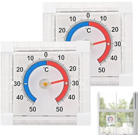 BaZuyunMd 2 unidades de termómetro para ventanas exteriores, analógico, autoadhesivo, para ventanas, exteriores (± 50 °C)