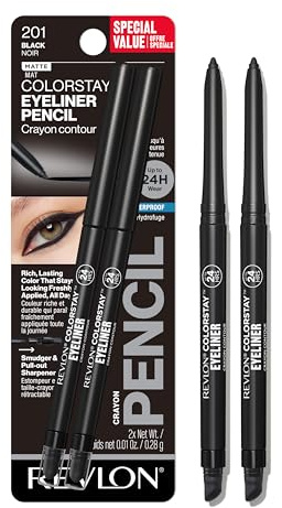 Revlon ColorStay Pencil Waterproof Eyeliner, Smudge-Proof, Eye Makeup with Built-In Sharpener, 201 Black, 2 pack