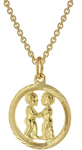 trendor Sternzeichen Zwilling Gold 333 Anhänger Ø 16 mm + Halskette Tierkreiszeichen, eleganter Halsschmuck aus Echtgold für Damen, 75940-06