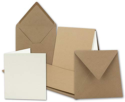 15x Quadratisches Falt-Karten Set - 15,7 x 15,7 cm - mit Brief-Umschlägen & Einlegeblättern - Kraftpapier - FarbenFroh by GUSTAV NEUSER