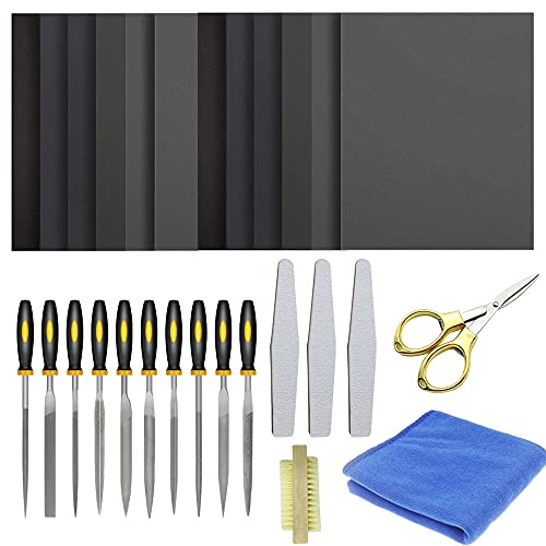 Allazone Resina Set di Strumenti Kit di Lucidatura in Resina, 10 File di Stile, Carta Vetrata, Forbici, Spazzola di Legno, Blocchi di Lucidatura per La Lucidatura di Forniture