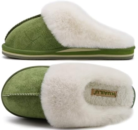 KuaiLu Pantofole Donna Invernali Pelose Chiuse Ciabatte Casa Calde Peluche Pelo Foderata Babbucce Comode Memory Foam Slippers Antiscivolo Suola Scarpe Verde 38