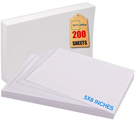1InTheOffice Unruled Index Cards 5x8, Blank Flash Cards, White, 100 Cards/Pack, 2 Pack
