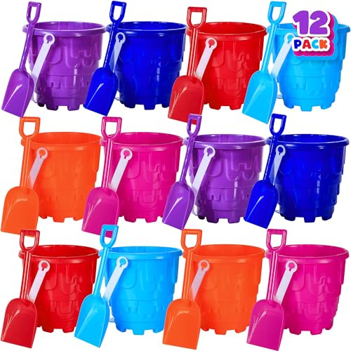 ArtCreativity 6 Beach Sand Castle Buckets and Shovels Set – 12 Pails Buckets and 12 Shovels with Sand Castle Building Toys – Fun Summer Beach Toys for Boys and Girls