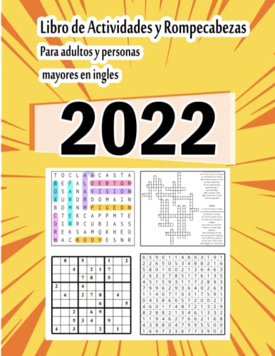 Libro de actividades de rompecabezas para adultos y personas mayores en ingles: Rompecabezas de cerebro saludable - Crucigramas, sudoku, sopa de letras, sopa de números -Libro de actividades