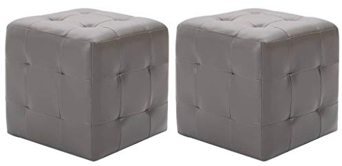 Tidyard Puf 2 Unidades Cuero Sintético Puf de Salon Gris 30x30x30 cm