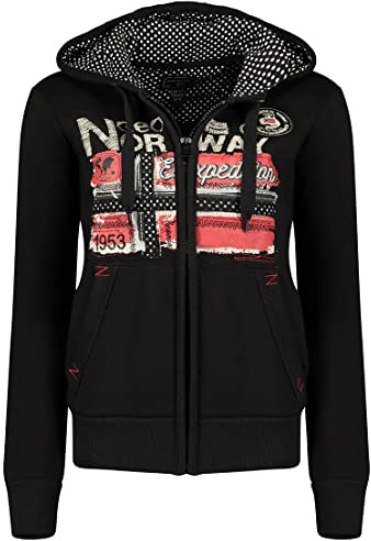 Geographical Norway Farlotte Lady - Sudaderas Mujer Con Capucha Y Bolsillos - Sudadera Manga Larga Chaqueta Caliente - Cremallera Jersey Mujeres Primavera Verano Otoño Invierno (Negro XL)