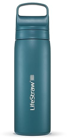 LifeStraw Go Series – Double Wall BPA-Free Vacuum Insulated 18 oz Stainless Steel Water Filter Bottle for Travel and Everyday use; Laguna Teal