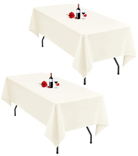 Lumaycens 2 Pack Ivory Tablecloth 60x102Inch Table Cloths Rectangle Ivory Table Cloth For 6 Foot Table Washable Polyester Farbic Tablecloths Rectangular for Wedding Party Banquet